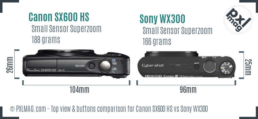 Canon SX600 HS vs Sony WX300 top view buttons comparison