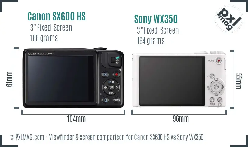 Canon SX600 HS vs Sony WX350 Screen and Viewfinder comparison