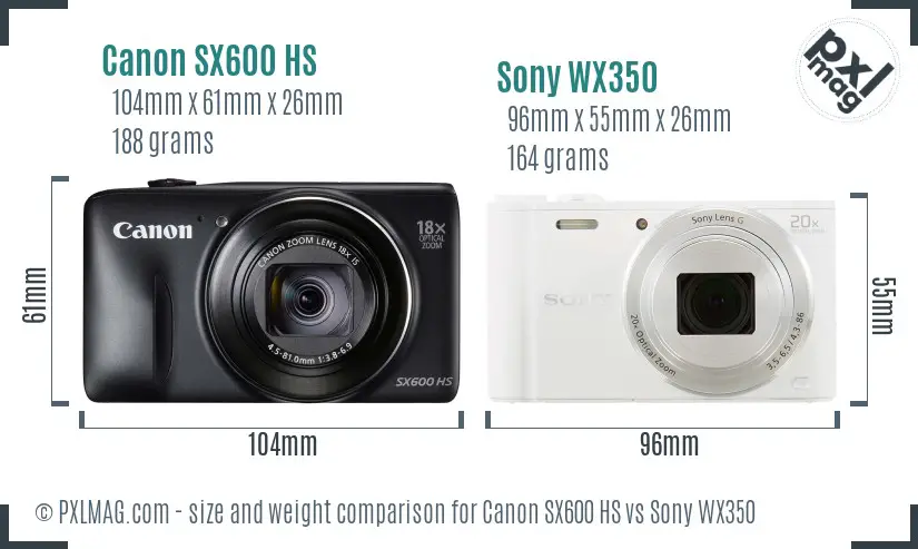 Canon SX600 HS vs Sony WX350 size comparison