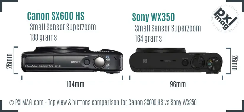 Canon SX600 HS vs Sony WX350 top view buttons comparison