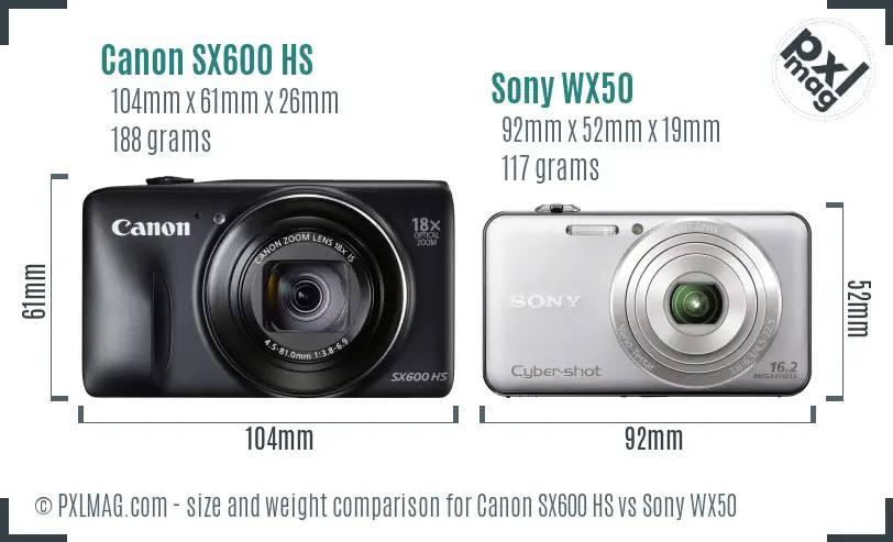 Canon SX600 HS vs Sony WX50 size comparison