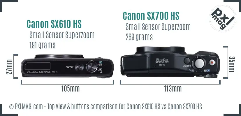 Canon SX610 HS vs Canon SX700 HS top view buttons comparison