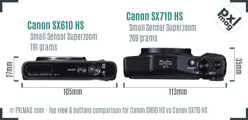 Canon SX610 HS vs Canon SX710 HS top view buttons comparison