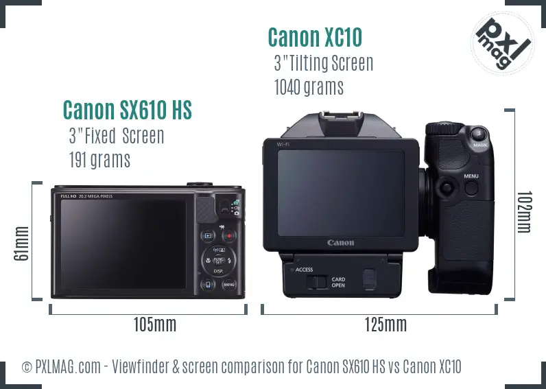 Canon SX610 HS vs Canon XC10 Screen and Viewfinder comparison