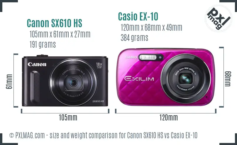 Canon SX610 HS vs Casio EX-10 size comparison