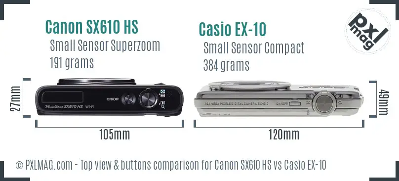 Canon SX610 HS vs Casio EX-10 top view buttons comparison