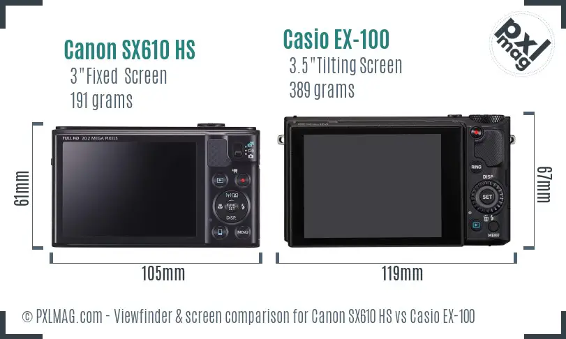 Canon SX610 HS vs Casio EX-100 Screen and Viewfinder comparison Canon SX610 HS vs Casio EX-100 Screen and Viewfinder comparison