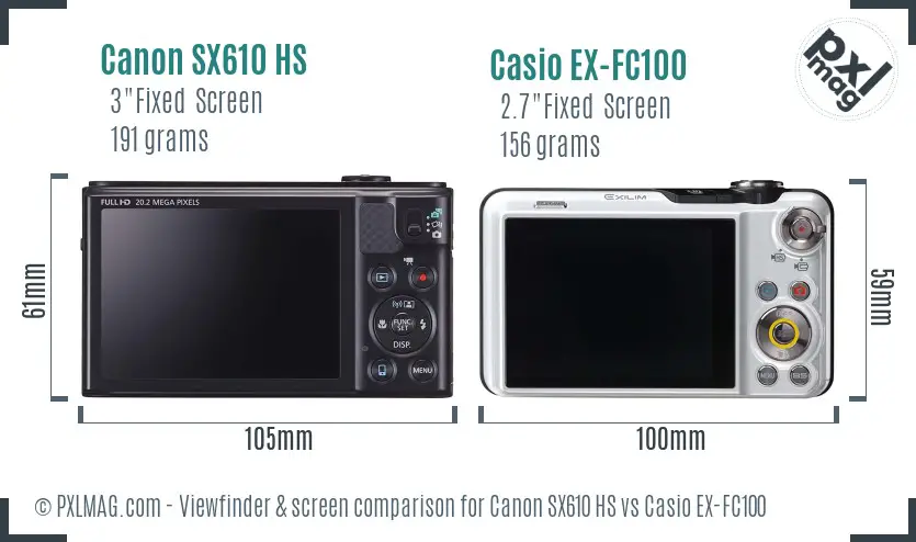 Canon SX610 HS vs Casio EX-FC100 Screen and Viewfinder comparison