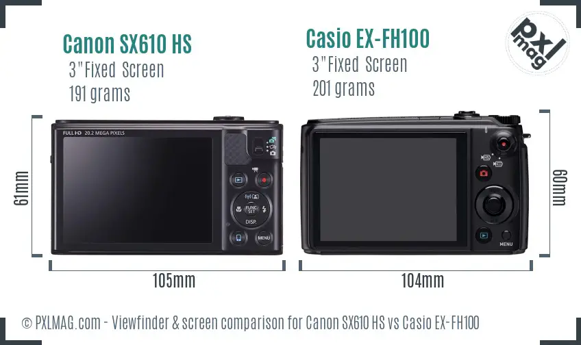 Canon SX610 HS vs Casio EX-FH100 Screen and Viewfinder comparison