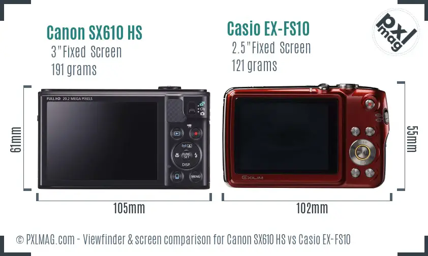 Canon SX610 HS vs Casio EX-FS10 Screen and Viewfinder comparison