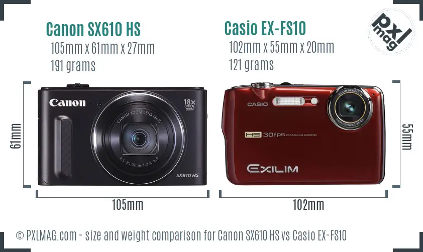 Canon SX610 HS vs Casio EX-FS10 size comparison