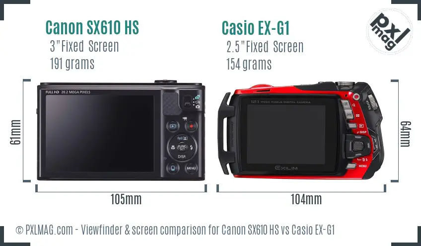 Canon SX610 HS vs Casio EX-G1 Screen and Viewfinder comparison