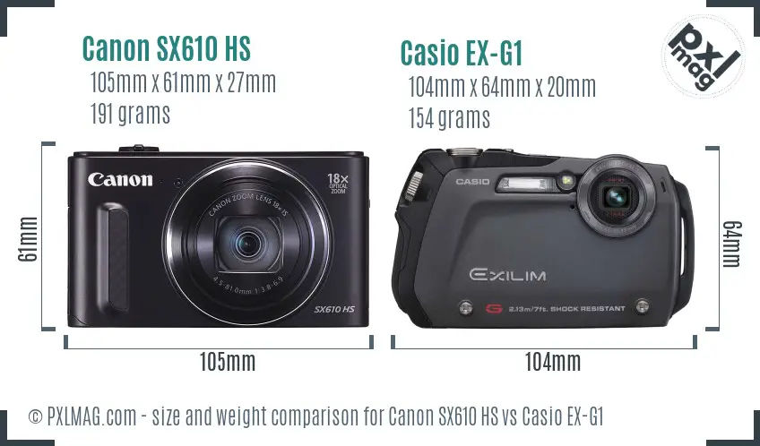 Canon SX610 HS vs Casio EX-G1 size comparison