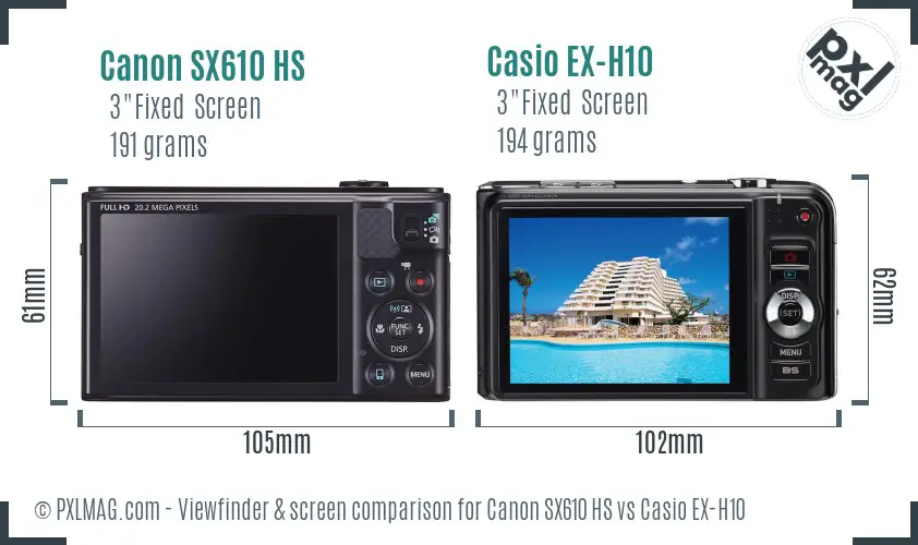 Canon SX610 HS vs Casio EX-H10 Screen and Viewfinder comparison