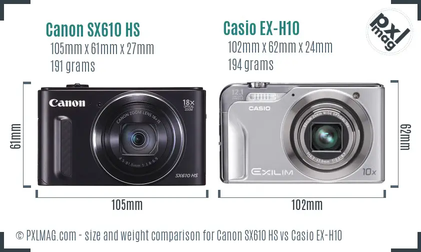 Canon SX610 HS vs Casio EX-H10 size comparison