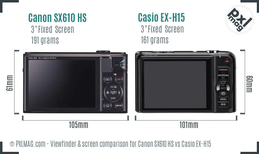 Canon SX610 HS vs Casio EX-H15 Screen and Viewfinder comparison Canon SX610 HS vs Casio EX-H15 Screen and Viewfinder comparison