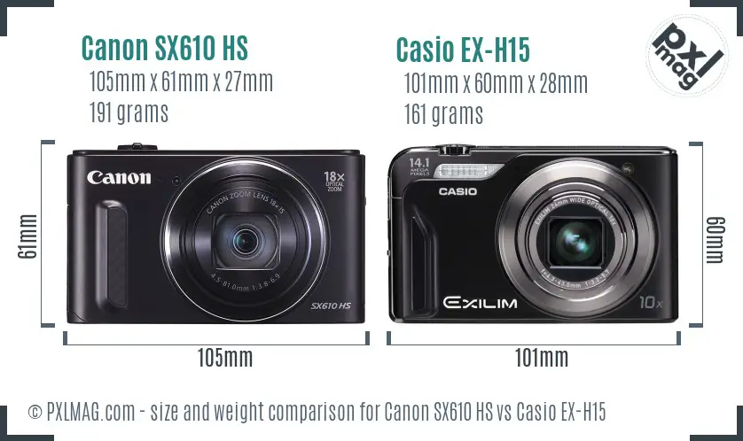 Canon SX610 HS vs Casio EX-H15 size comparison Canon SX610 HS vs Casio EX-H15 size comparison