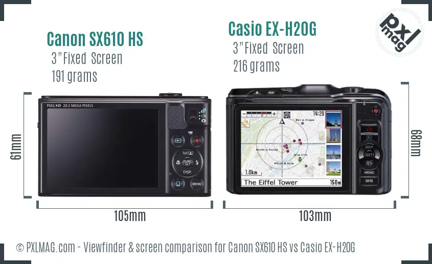 Canon SX610 HS vs Casio EX-H20G Screen and Viewfinder comparison