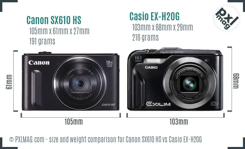 Canon SX610 HS vs Casio EX-H20G size comparison