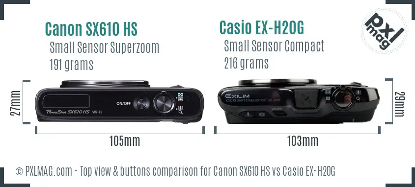 Canon SX610 HS vs Casio EX-H20G top view buttons comparison