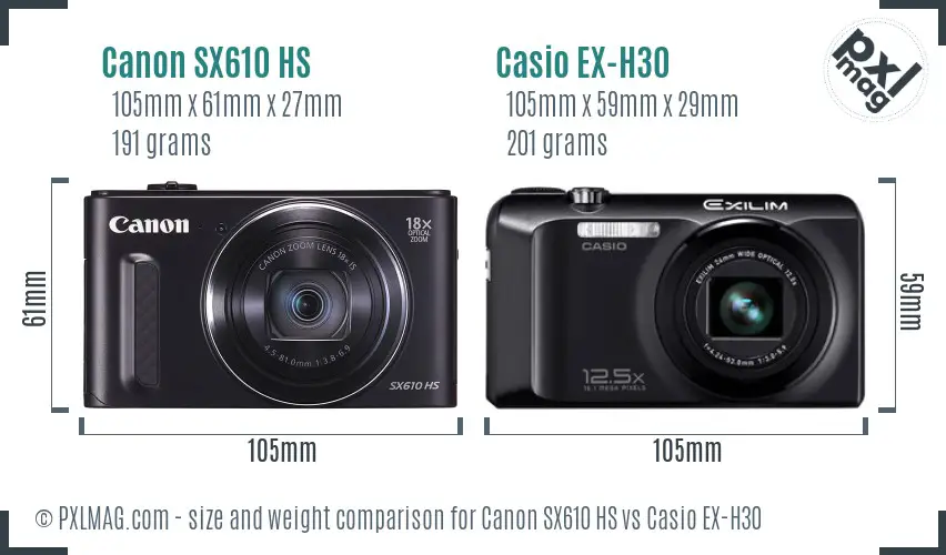 Canon SX610 HS vs Casio EX-H30 size comparison