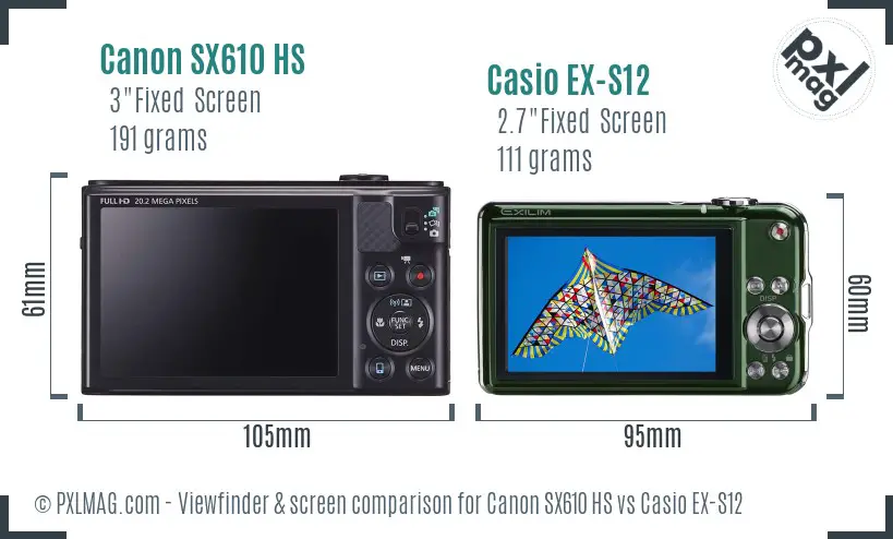 Canon SX610 HS vs Casio EX-S12 Screen and Viewfinder comparison