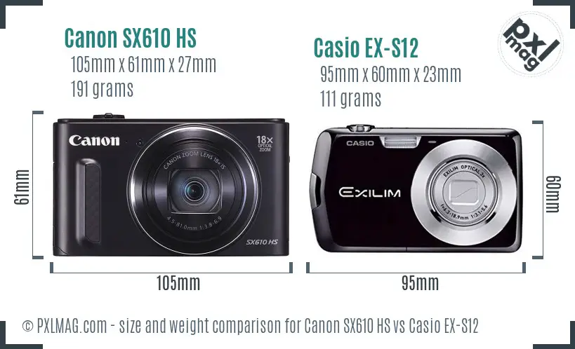 Canon SX610 HS vs Casio EX-S12 size comparison