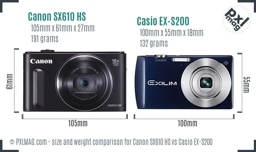 Canon SX610 HS vs Casio EX-S200 size comparison