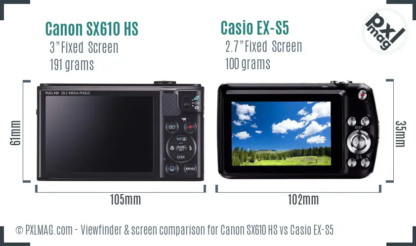 Canon SX610 HS vs Casio EX-S5 Screen and Viewfinder comparison