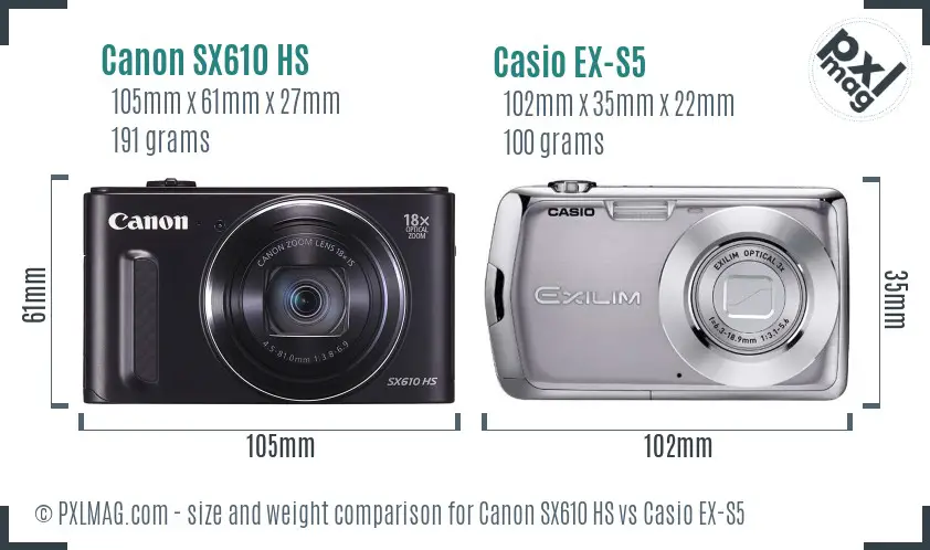 Canon SX610 HS vs Casio EX-S5 size comparison
