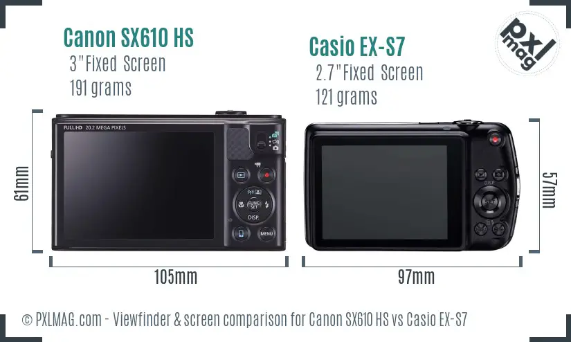 Canon SX610 HS vs Casio EX-S7 Screen and Viewfinder comparison