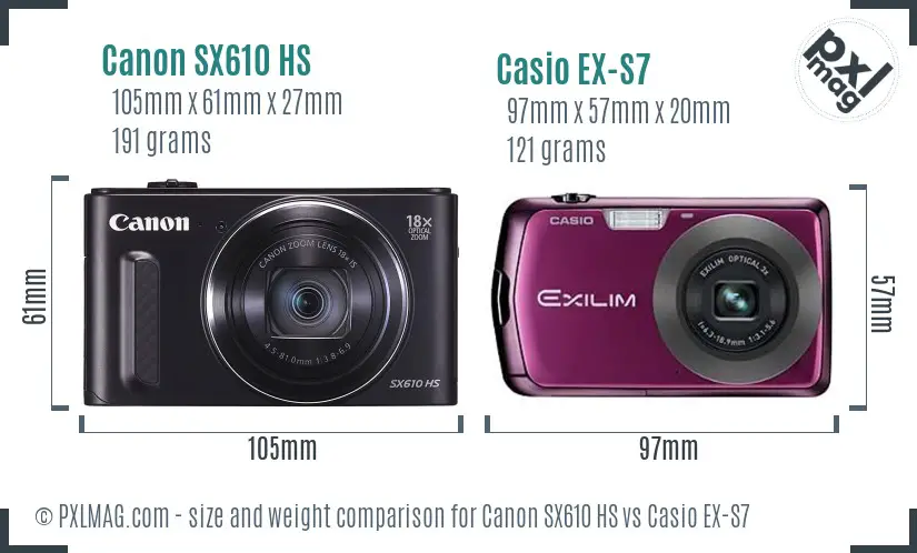 Canon SX610 HS vs Casio EX-S7 size comparison