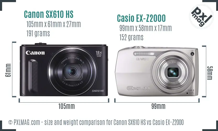 Canon SX610 HS vs Casio EX-Z2000 size comparison