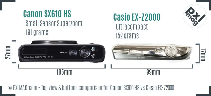 Canon SX610 HS vs Casio EX-Z2000 top view buttons comparison