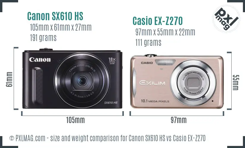 Canon SX610 HS vs Casio EX-Z270 size comparison
