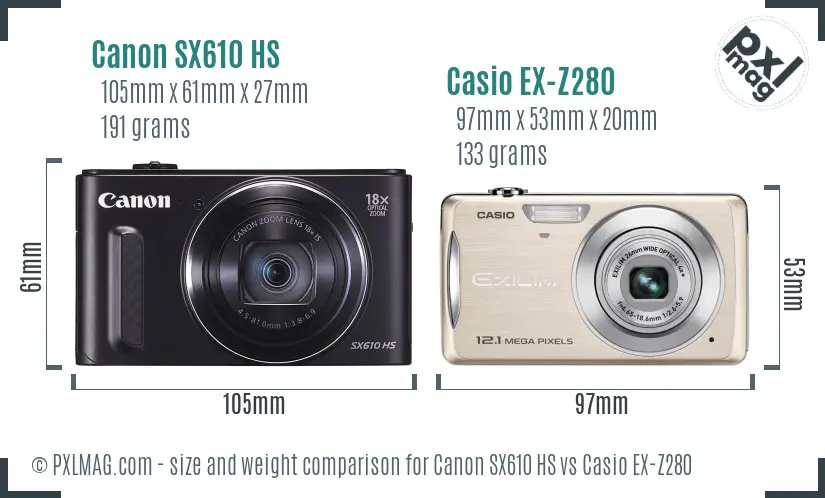 Canon SX610 HS vs Casio EX-Z280 size comparison