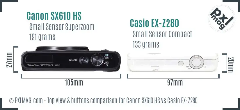 Canon SX610 HS vs Casio EX-Z280 top view buttons comparison