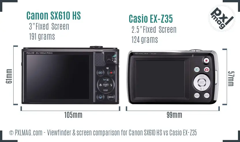 Canon SX610 HS vs Casio EX-Z35 Screen and Viewfinder comparison