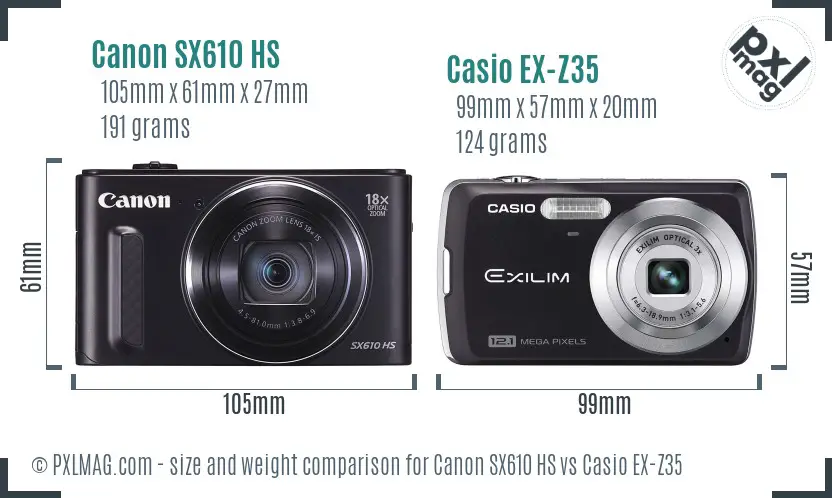 Canon SX610 HS vs Casio EX-Z35 size comparison