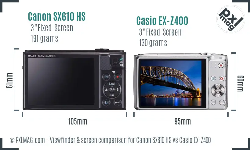 Canon SX610 HS vs Casio EX-Z400 Screen and Viewfinder comparison