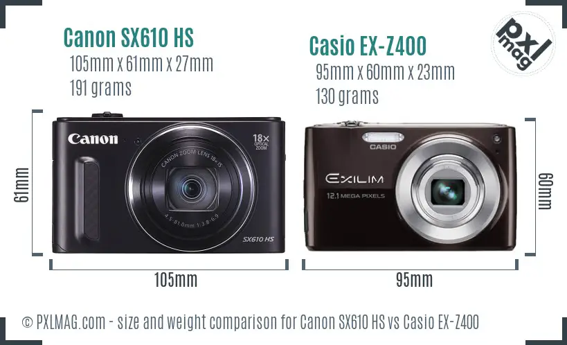 Canon SX610 HS vs Casio EX-Z400 size comparison