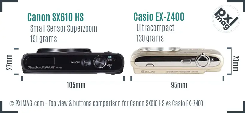 Canon SX610 HS vs Casio EX-Z400 top view buttons comparison