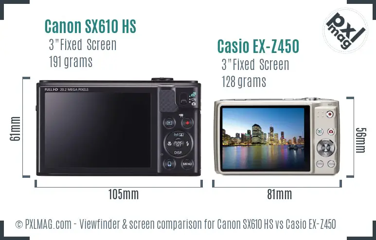 Canon SX610 HS vs Casio EX-Z450 Screen and Viewfinder comparison