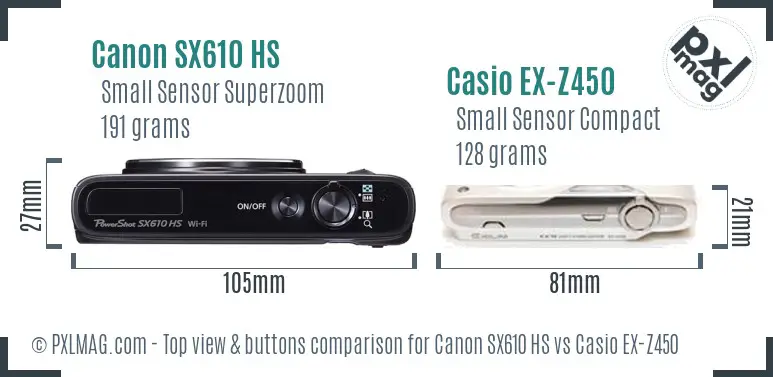 Canon SX610 HS vs Casio EX-Z450 top view buttons comparison