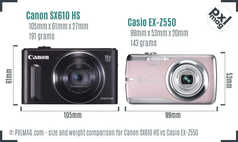 Canon SX610 HS vs Casio EX-Z550 size comparison