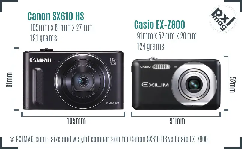 Canon SX610 HS vs Casio EX-Z800 size comparison