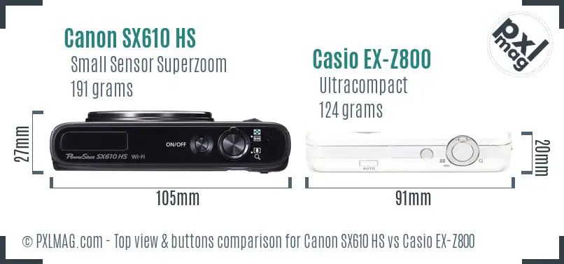 Canon SX610 HS vs Casio EX-Z800 top view buttons comparison