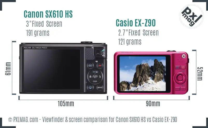 Canon SX610 HS vs Casio EX-Z90 Screen and Viewfinder comparison