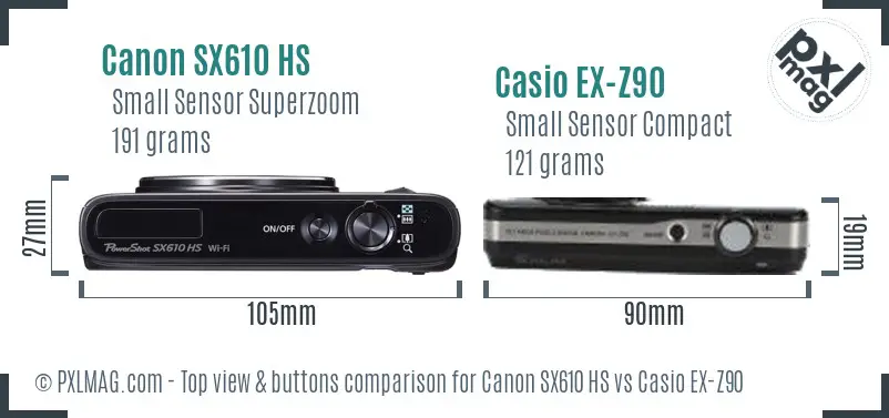 Canon SX610 HS vs Casio EX-Z90 top view buttons comparison