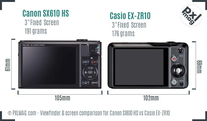 Canon SX610 HS vs Casio EX-ZR10 Screen and Viewfinder comparison